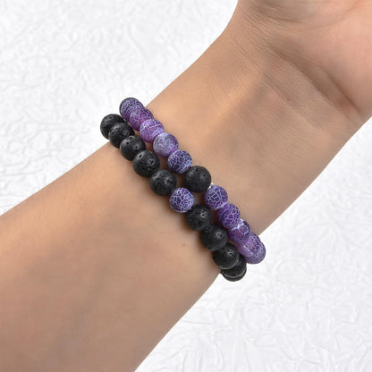 FORUBUS 2Pcs Lava Rock Beaded Bracelet Set – Essential Oil Diffuser Jewelry with Natural Stone Beads for Aromatherapy, Yoga, Meditation, and Stress Relief, Stretchy Bracelets for Women Men (purple)