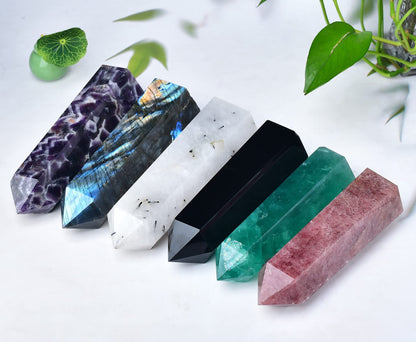 FZBHRO Large Crystal Towers Chevron Amethyst Wand 6 Faceted Quartz Point Purple Healing Crystal Stone Obelisk for Meditation Gifts 0.8-1.3 Pound