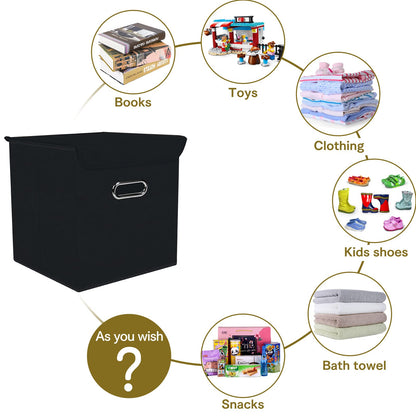 DABEACT Fabric Storage Cube Bins with Lids Closet Organizers collapsible storage bins basket with Handles for Home,Storage Boxes for Organizing,1 Pack,(Black)
