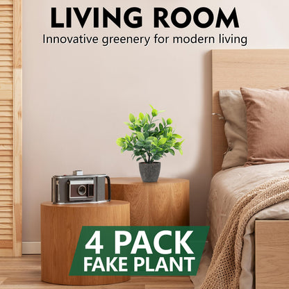FAVOWREATH 4 Pack Fake Plants Ceramic Mini Artificial Greenery Potted Plants for Home, Office, Room, Farmhouse, Indoor Table, Bathroom Decor