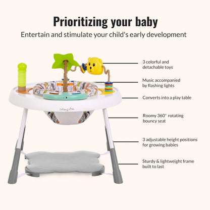 Dream On Me Curio Sit N Seek Baby Activity Center in Mint, 2 in 1 Activity Center and Play Table with 3 Detachable Toys and Music, 3 Level Height Adjustable Positions
