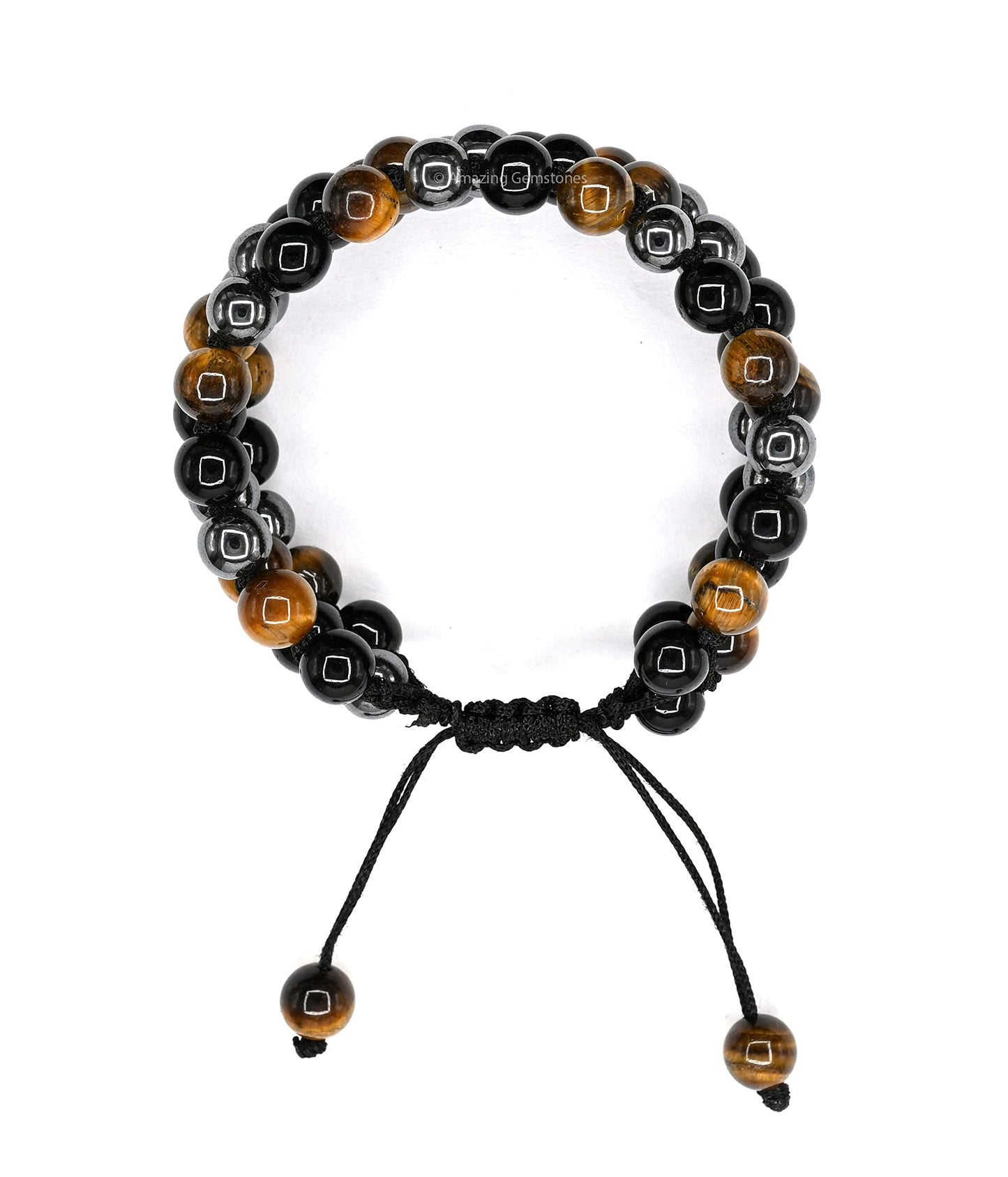 Amazing Gemstone Triple Protection Bracelet - Hematite Black Obsidian Tiger Eye Bracelet Set for Men Women Healing Calming Anxiety Stress Relief Gifts Stocking Stuffer (Adjustable, 3 Layer)