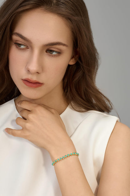 Pearich 14K Gold Filled Turquoise Tennis Bracelets For Women, Turquoise Gemstone Tennis Bracelet, 3mm Classic Bezel Bracelets for Women,Jewelry for Women Christmas Valentines,Mothers Day 6 Inch