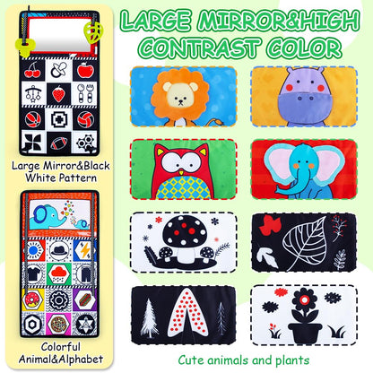 Tummy Time Sensory Toy Infant Toys Newborn High Contrast Development Toy with Crinkle Cloth Book & Teethers Strengthens Neck & Core, 2 3 4 5 0-6 Month Montessori Crawling & Visual Stimulation Toys