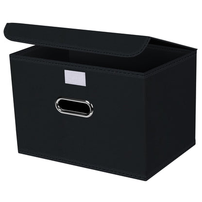 SEVENDOME 1-Pack Large Collapsible Storage Bins with Lids,Fabric Storage Cubes Organizer for Shelves,Closet,Nursery,Foldable Cube Storage Baskets with Handles,Home Boxes (14.9"x9.8",Black)