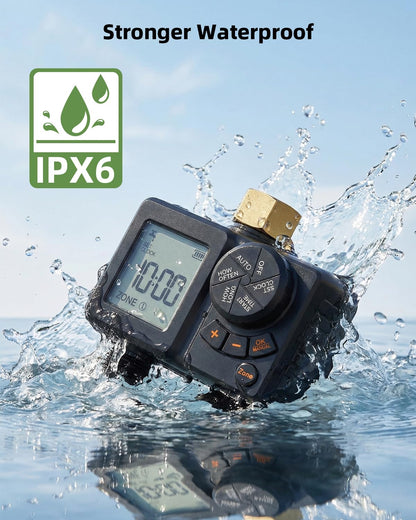 NTTYIECX Sprinkler Timer 2 Zone,Water Timer for Garden Hose with Lithium Battery ＆ Controller Brass Inlet, Delay/Manual/Automatic Watering Irrigation System for Yard, Lawn,Garden IPX6 Waterproof