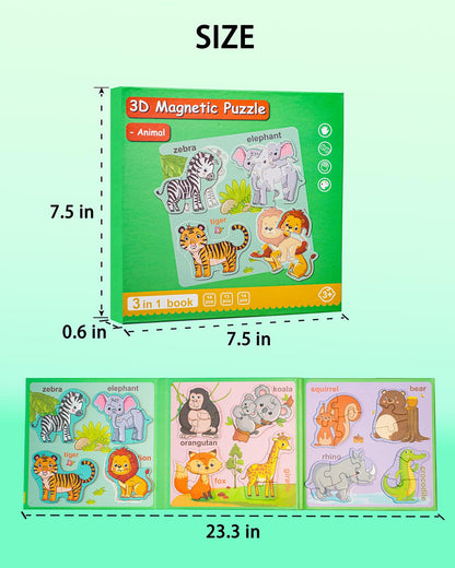 Magnetic Puzzles for Toddlers 1-3, Travel Puzzles for Kids Ages 3-5, Animal Activities Toy Wooden Jigsaw Puzzles Book for Boys & Girls 2-4, Learning Magnet Gift for Road Trip (Animal)