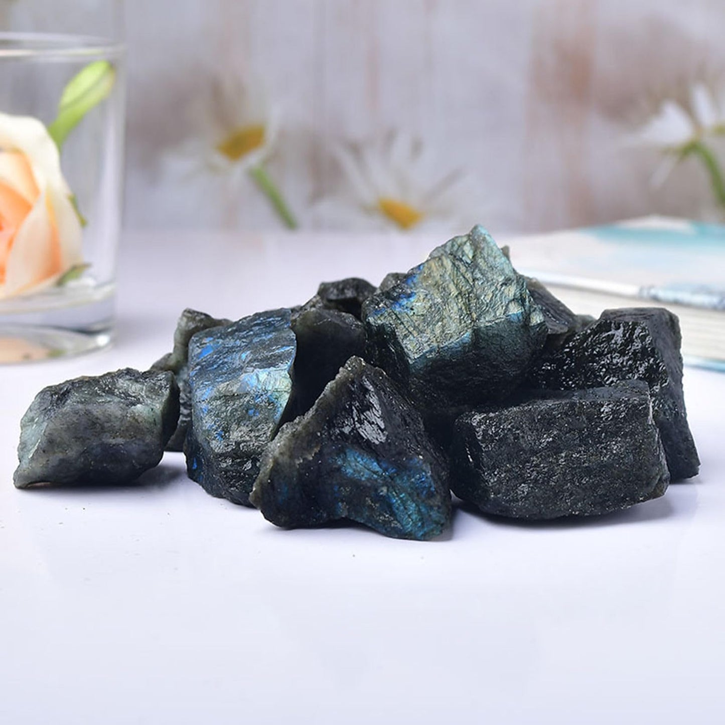 Labradorite Raw Crystals Healing Crystals Natural Rough Stones 1.2-2" for Tumbling, Fountain Rocks, Yoga, Meditation, Polishin, Gift 23
