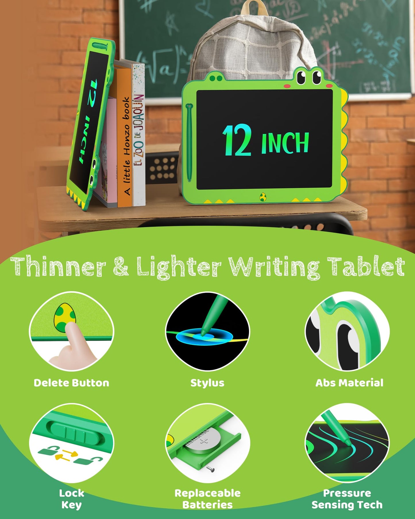 12 inch LCD Writing Tablet for Kids, Unicorn Toys Gifts for Girls Aged 3-5, Toddler Girl Kids Educational Travel Toy, Birthday Gift for 3 4 5 6 7 8 9 Year Old Girl (Green