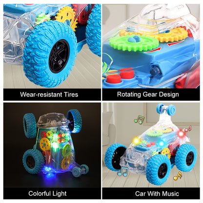 TAKIHON Sensory Toys for Kids with Autism,Light Up Toys Car,Bump and Go Toy Car with Colorful Moving Gears,Music,LED Effect,360°Rolling Twister,Monster Truck Toy,Toddler Car