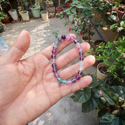 chengmu 8mm Fluorite Stretch Bracelet, Natural Gemstone Round Stone Crystal Beads for Beaded Elastic Bracelet 7.5"