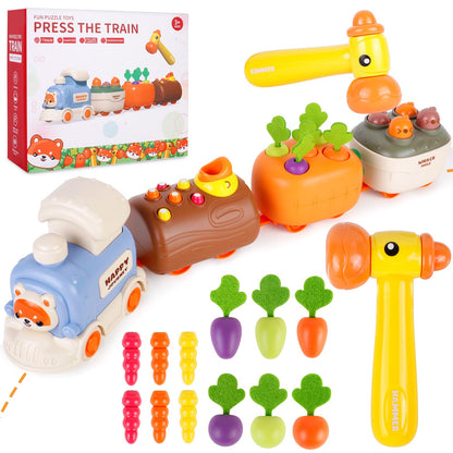 Sizobi Press to Go Train Toys for Toddlers 2-4, Learning Sorting Montessori Toys for Kids 3+, Fine Motor Skills Educational Train Set, Preschool Learning Activities Birthday Boys Girls