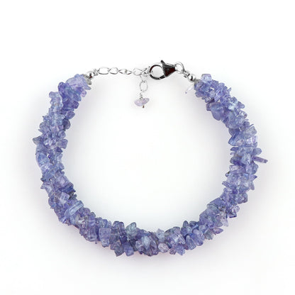 CRYSTALIS Natural Tanzanite Beads Braided Rope Bracelet, Chips Nuggets Beaded Gemstones, Chakra Healing Stones, Gift Giving Womens Jewelry, 925 Sterling Silver Bracelet 8 inch