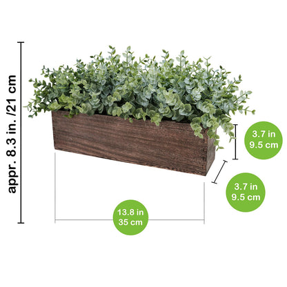 Winlyn 14" Artificial Eucalyptus in Rectangular Wood Planter Box Faux Plants Arrangement Centerpiece Wooden Potted Eucalyptus Plant for Farmhouse Wedding Dining Table Centerpiece Greenery Mantel Décor