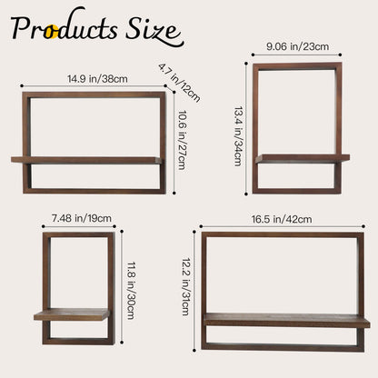 PHOENANCEE Square Floating Shelves,Framed Wall Shelf Decorative Set of 4,Modern Plants Hanging Display Art Decor Storage for Livingroom Bedroom Bathroom Farmhouse,Home Light Wood,Rustic Walnut