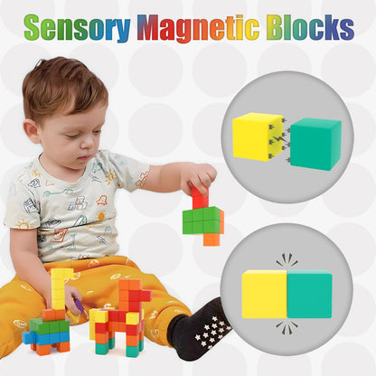 BananMelonBM 200 PCS Magnetic Blocks - Rainbow Magnetic Cubes Building Toys for Kids Ages 1-3 2-4 4-8, STEM Learning Preschool Educational Sensory Magnet Toys for Boys Girls