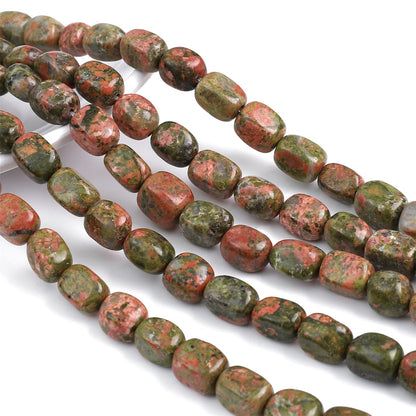 BEADIA Natural Unakite Cuboid Stone Loose Semi Gemstone Beads for Jewelry Making 8mmx12mm 38cm/Strand