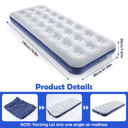 QDH Camping Air Mattress Inflatable Air Bed Flocked Surface Travel Bed Sleeping Pad Air Bed for Outdoor Camping Tent Guest Travelling(2 PCS)