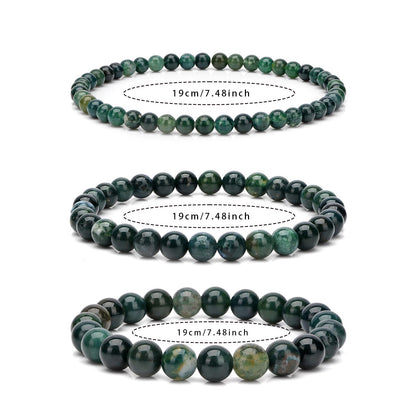 Risyfjew 4MM Handmade Moss Agate Natural Gemstone Stretch Elastic Bracelet,PE Film Anti-oxidation Packaging Natural Stone Crystal Healing Power Energy Gifts for Adult