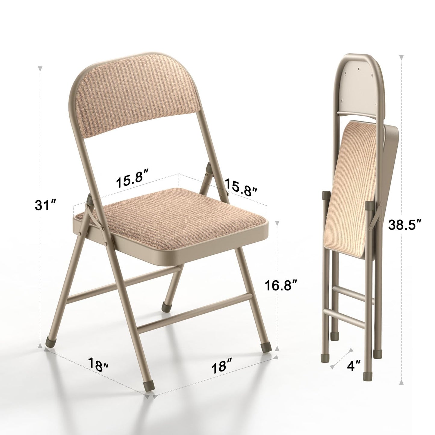 Nazhura 4 Pack Folding Chairs, Fabric Dining Chair Set with Padded Cushion and Back, Indoor Outdoo Seat for Home Office Events Wedding Party (Oatmeal Strip Fabric Seating)