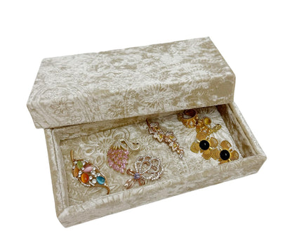 AgentMoon 2 Piece Set Sunglass or Jewelry Temporary Storage Tray. Stackable Velour Wrap Tray for Watch iPhone Earring etc. Bedside Makeup Accessories Organizer. 20 x 10 x 3cm. (Embossed Beige)