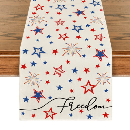 Artoid Mode Patriotic Freedom Stars 4th of July Table Runner, Memorial Day Holiday Kitchen Dining Table Decor for Indoor Outdoor Home Party Decoration 13 x 72 Inch
