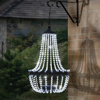 Hanging Solar Chandelier Outdoor Lantern, 30 Cool White Lights Acrylic Clear Beaded Chandelier with S Hooks Modern Lantern for Garden Yard Patio Gazebo Decorations, 28”H