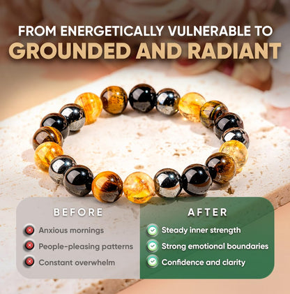 Conscious Items Quadruple Protection Bracelet, Black Obsidian, Hematite Stone, Tigers Eye & Citrine Bracelet, Grounding Crystal Stone Bracelets for Women & Men