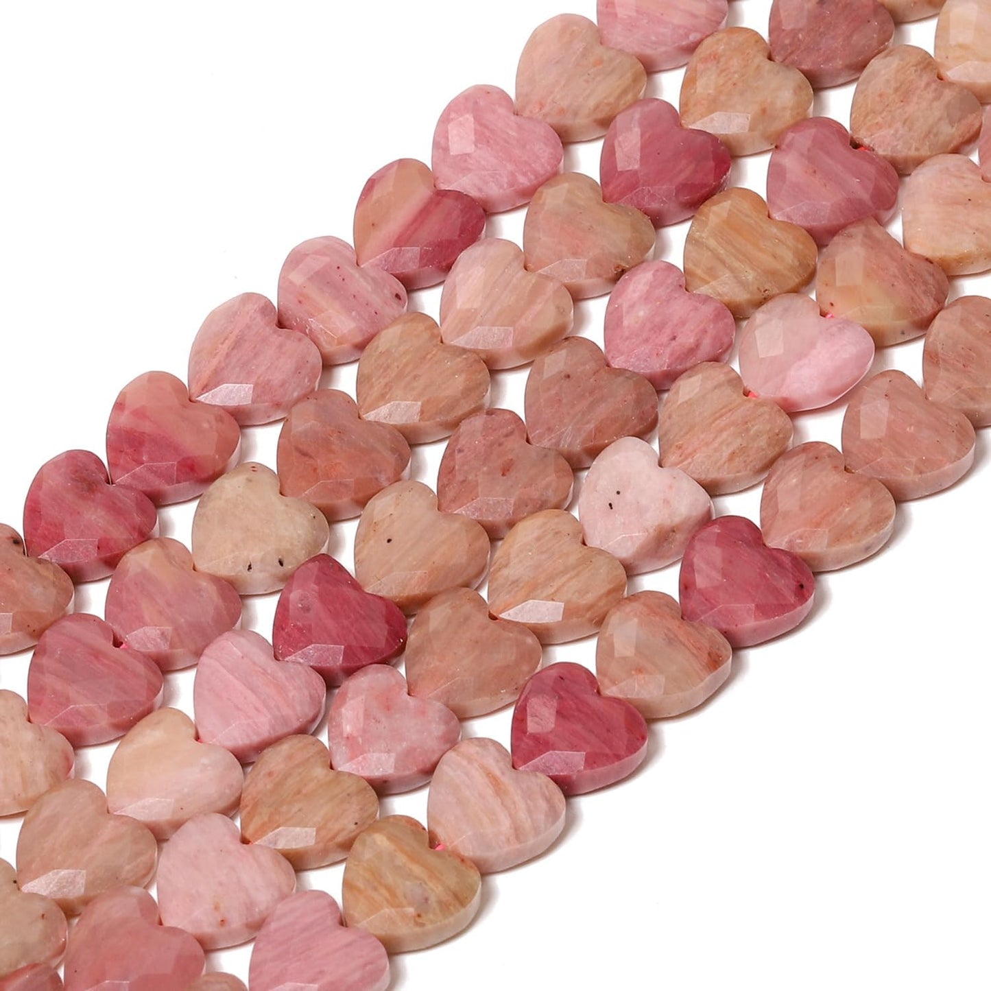 Nitopupu 22pcs Faceted Heart Stone Beads Natural Rhodochrosite Beads 8mm Crystals and Healing Stones for Jewelry Making Supplies, Friendship Bracelet Kit, Love Gifts