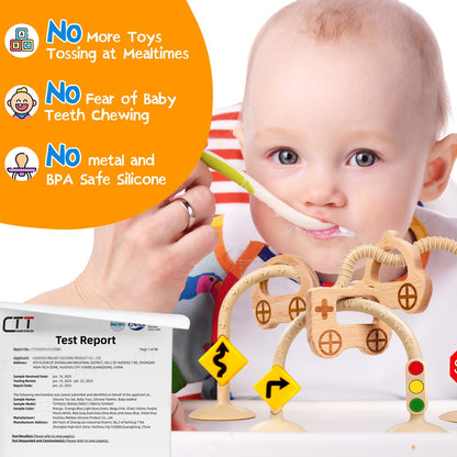 Baby Suction Cup Toys for Highchair - Sensory Silicone Toys for High Chairs, Airplane Travel, Bathtub, Restaurant, Montessori Interactive Teething Fine Motor Skills Toys for Infant and Toddler