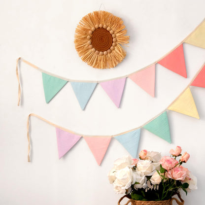 JUIIZAY Pennant Banner Flags Pastel Fabric Triangle Bunting Garland for Playroom Nursery Decor Hanging Party Decorations