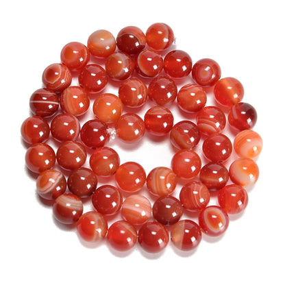 jodaying 10mm Red Stripe Agate Smooth Round Natural Gematone Loose Beads for Jewelry Making DIY Findings 1 Strand 15"