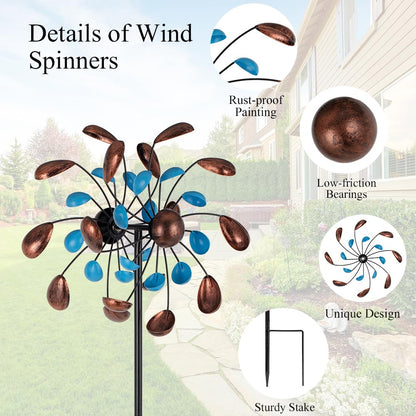 Sunnylight Wind Spinner Outdoor, Wind Sculpture Spinner with Metal Stake, Yard Art Decor for Patio, Lawn & Garden 13 * 57 inches