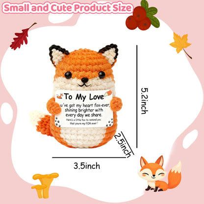 Handmade Crochet Fox - Romantic Emotional Support Gift for Husband, Wife, Boyfriend, Girlfriend - Anniversary, Valentine's Day, Xmas, Birthday Present for Him or Her - Cute Knitted Décor Keepsake