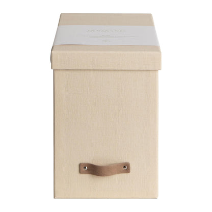 Bigso John File Box - File Storage Box and File Organizer for Important Paperwork - Durable Hanging File Box with Lid and Leather Handle - 7.36 in x 13.26 in x 10.51 in - Cream