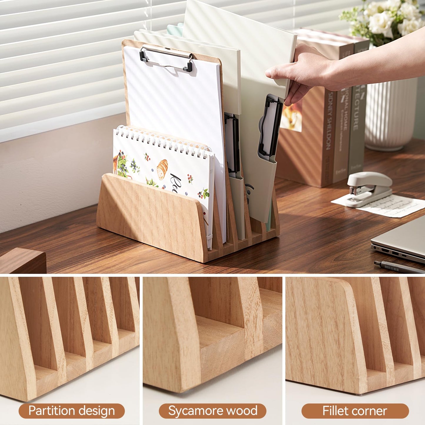 KIRIGEN Desktop File Document Holder Stand 5 Slots Mail Paper Organizer Desk Sorter Holder for File Document Organizer Stand for Home Office (5KWJJ-NA)