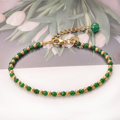 vissen Natural Stone Bracelet for Women Gold Plated Bracelet Beaded Green Agate Stainless steel Adjustable Jewellery