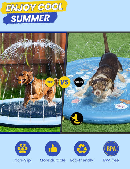 PETOCAT Splash Pad Non-Slip Dogs Cool Sprinkler Pool Extra Large Splash Pads for Kids Dog Baby Wading Pool Summer Outdoor Play Water Fun Toy Gift Easy to Use/Clean 75 inch