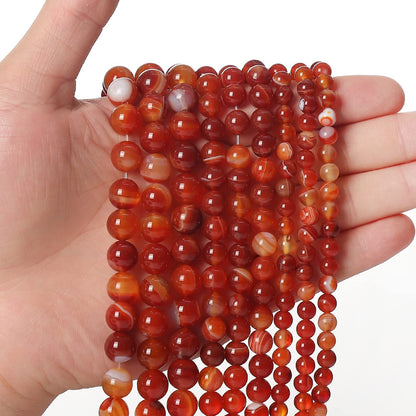 35pcs 10mm Natural Stone Beads Red Carnelian Striped Agate Beads Energy Crystal Healing Power Gemstone for Jewelry Making, DIY Bracelet Necklace