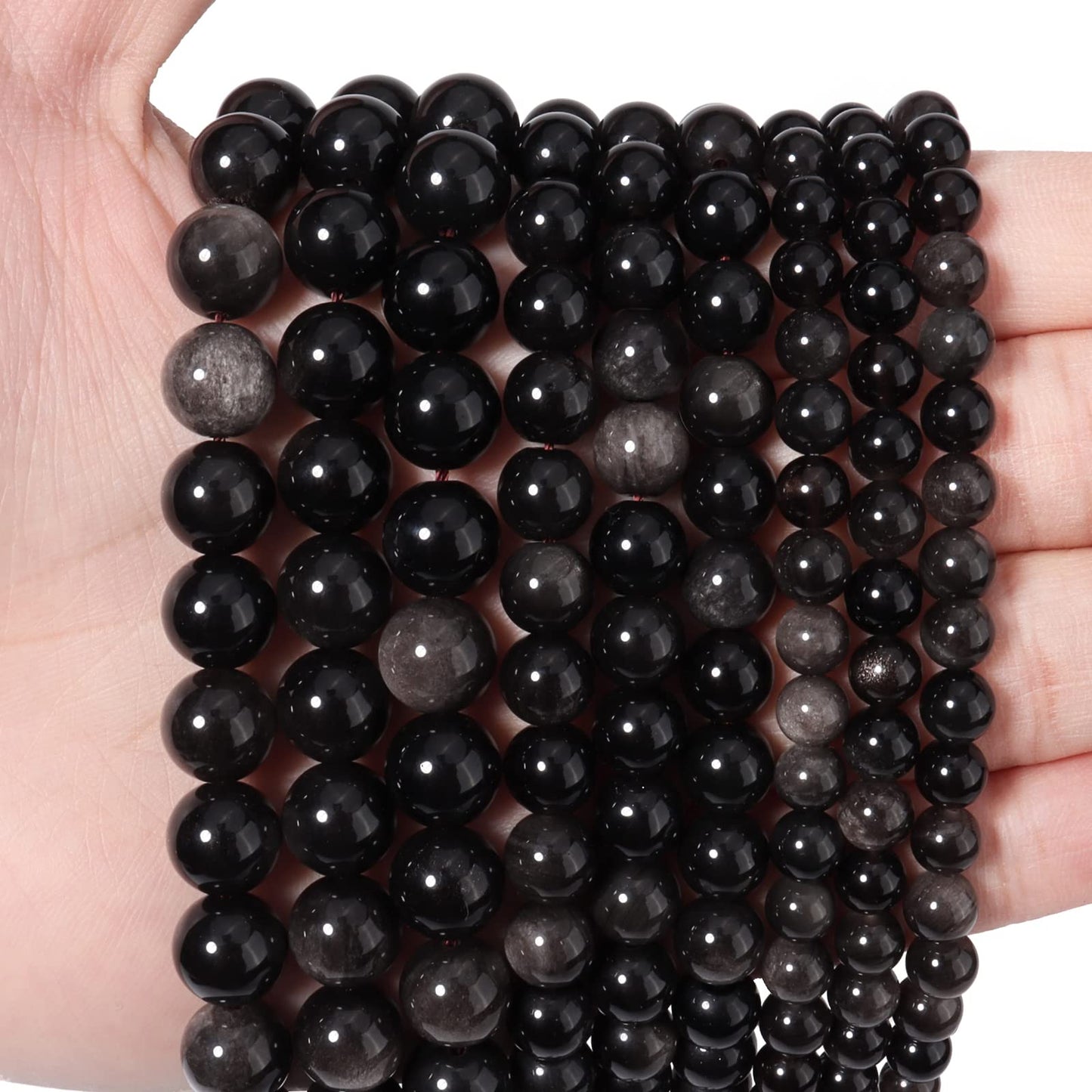 60pcs 6mm Natural Silver Obsidian Gemstone Beads Energy Healing Crystal Round Loose Stone Beads for Jewelry Making, DIY Bracelets Necklaces