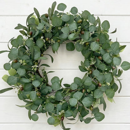 GinzeTop 24 Inch Eucalyptus Wreath for Front Door, Large Artificial Greenery Wreaths with Olive Leaves and Berries, Farmhouse Spring Summer Decor for Porch, Wall, Window, All Season