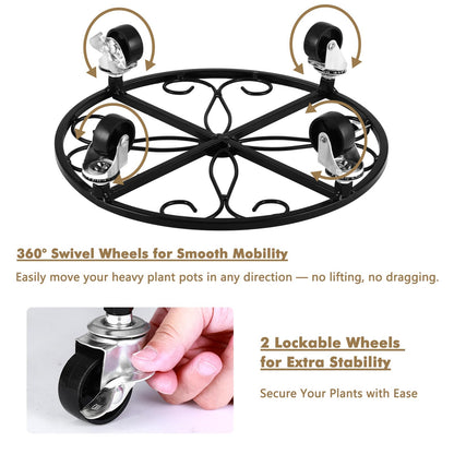 6 Pack Plant Caddy with Wheels 11.8 Inch Rolling Plant Stand for Large Plants Heavy Duty Plant Rollers Metal Plant Dolly Rustproof Planter Stand Wrought Iron Plant Stands Flower Cart Indoor Outdoor