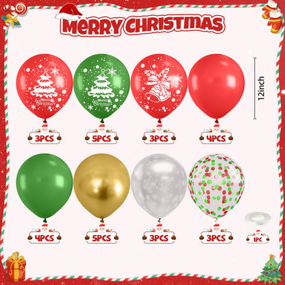 Christmas Balloons,12 Inch Red Green and Gold Christmas Tree Bell Printed Balloon,for Party Xmas Gifts School Classroom Game New Year Baby Shower Birthday Decorations