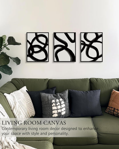 KUVIOKE Black and Grey Abstract Framed Wall Art Ink Wash Minimalist Lines Painting Artwork for Bedroom Hallway 12x16in (Black Framed)