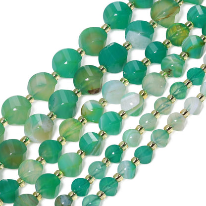 Yochus 42pcs Natural Green Striped Agate Stone Beads for Bracelet，2strands 6mm Facted Twist Loose Gemstone Beads for Jewelry Making DIY Craft Necklace Earring
