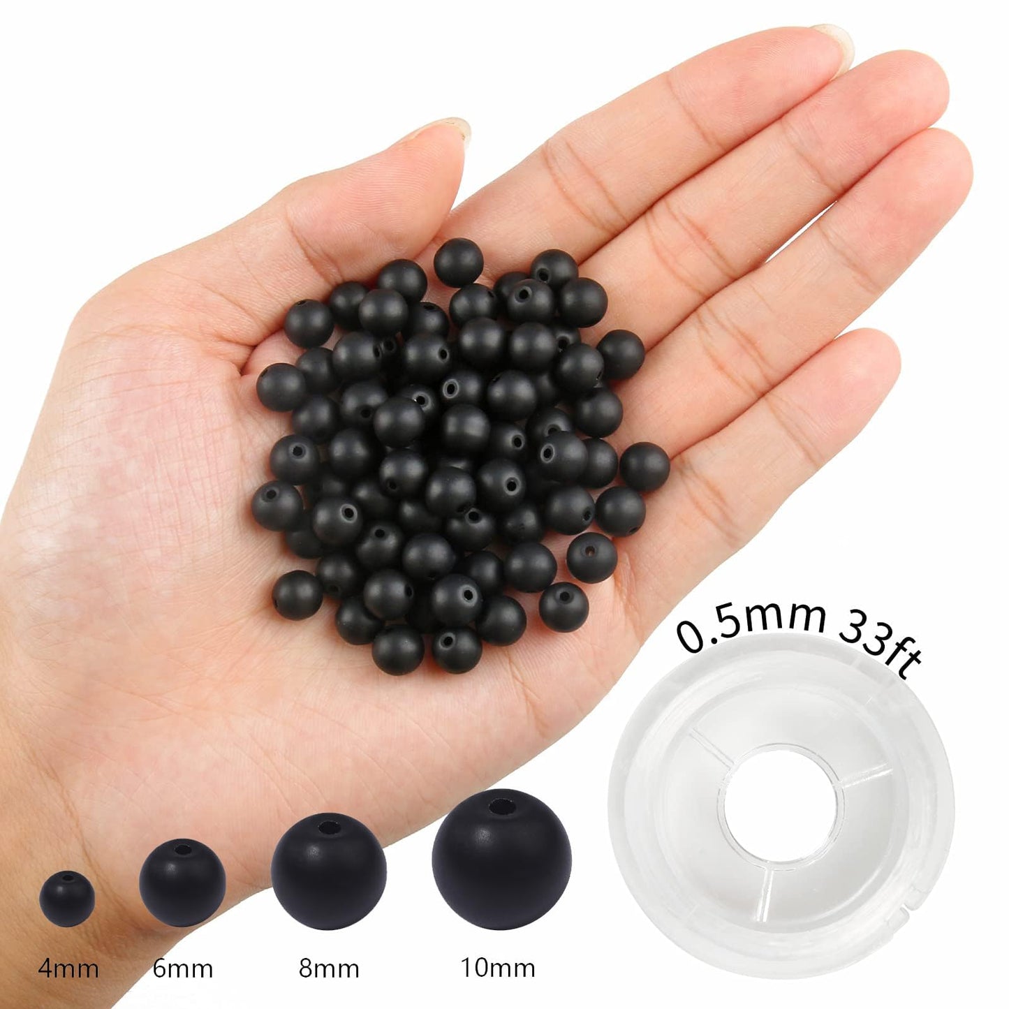 NITOPUPU 100Pcs 10mm Matte Black Onyx Agate Beads for Jewelry Making, Natural Round Loose Gemstone Stone Bead for Necklace Bracelets, Crafts for Adults with Crystal Stretch Cord