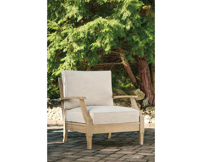Signature Design by Ashley Clare View Outdoor Lounge Chair, All-weather Foam Cushion, Protective Finish, Eucalyptus Wood , 30" W x 35" D x 32" H, Beige