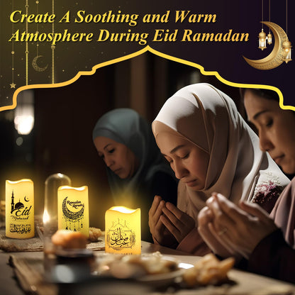 Tujoe 3 Pcs Eid Mubarak Flickering Flameless Candles Ramadan Decor Eid Mubarak LED Battery Operated Candles Candle Lights for Muslim Eid Ramadan Decor for Home(Moon)