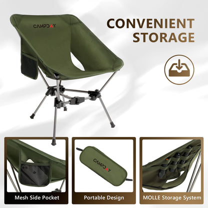 Campday Camping Chair Backpacking Portable Hiking Ultralight Small Lightweight Folding Chair for Outdoor Camp Beach Picnic Concert, Supports 330lbs (Green,1PCS)