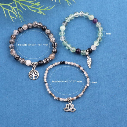 UEUC Tree of Life Yoga Healing Stone Bracelets,Multilayer Lotus Chakra Stone Reiki Bracelet Sets,Anxiety Crystal Natural Stone,for Women Stress Relief(#153)
